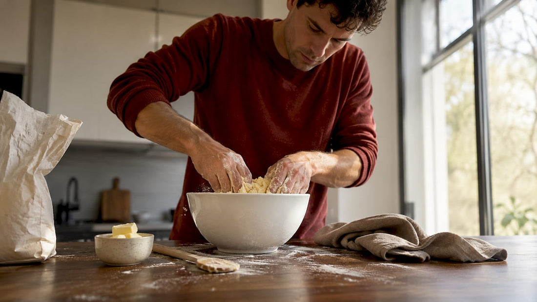 Un artisan boulanger façonne avec soin sa pâte à brioche au levain, lui donnant vie entre ses mains expertes.