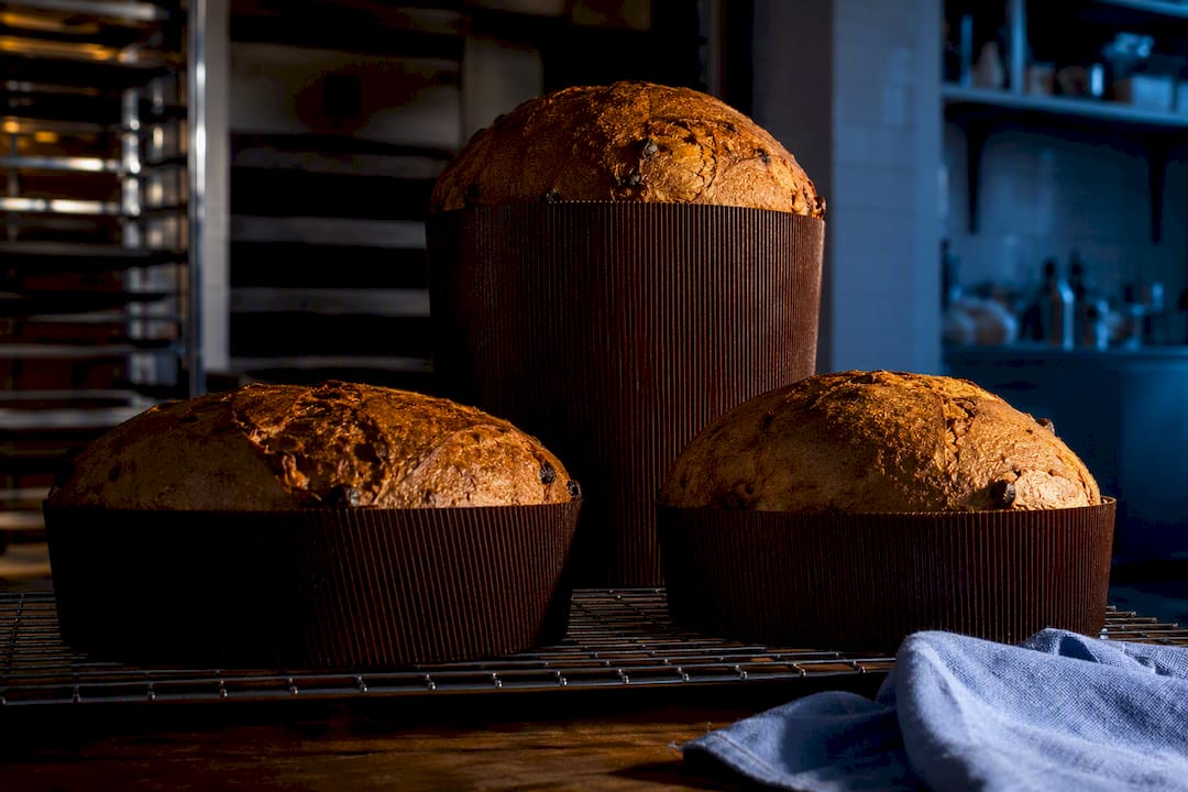 Formats de panettone disposés dans une boulangerie
