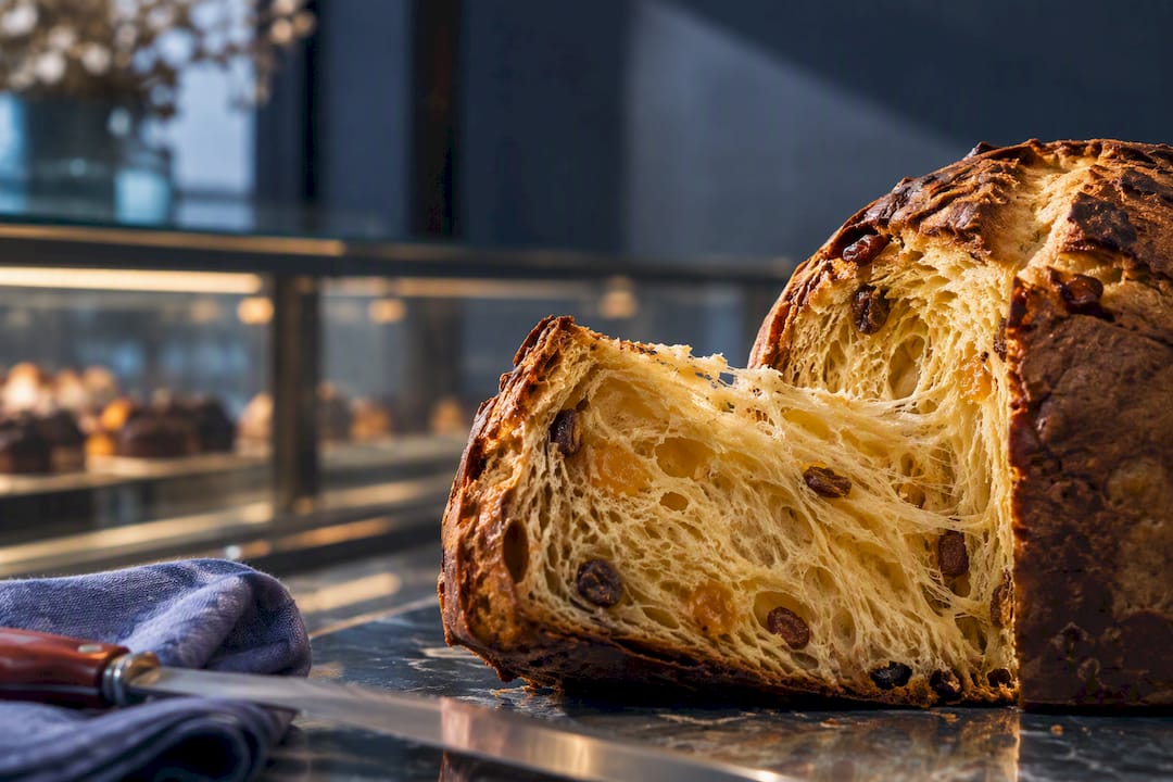 Détail d'un panettone à la mie fondante