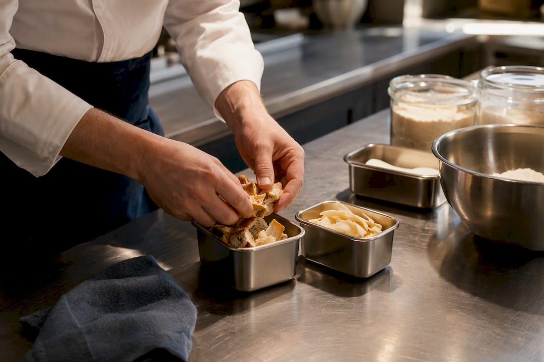 Des mains qui trient des restes de pâtisserie